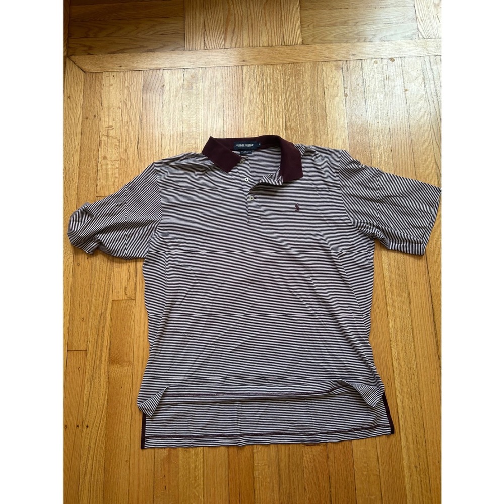 Polo Golf Ralph Lauren Mens Large Pima Cotton Striped Polo Shirt Burgundy White